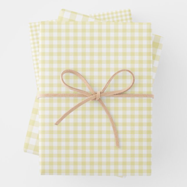 Classic Gingham Butter Yellow Wrapping Paper Sheets (In situ)