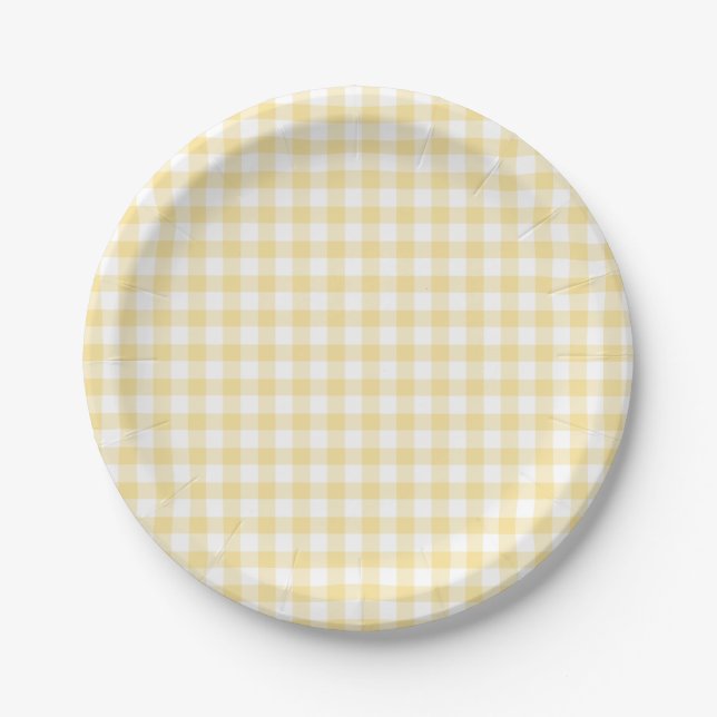 Classic Gingham Canary Yellow Paper Plates (Front)