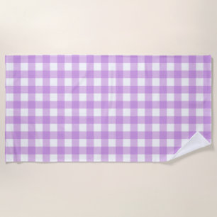 Classic Gingham Check Plaid Pattern Lilac Beach Towel