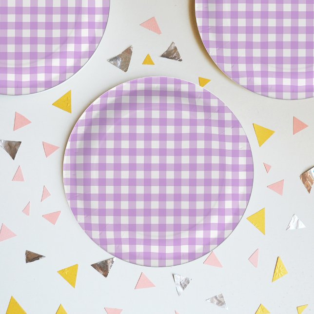Classic Gingham Check Plaid Pattern Lilac    Paper Plates (Creator Uploaded)