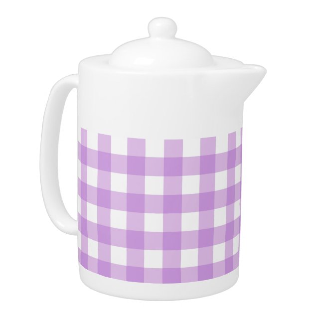 Classic Gingham Check Plaid Pattern Lilac   Teapot (Left)
