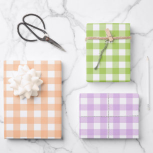 Classic Gingham Check Plaid Pattern Peach  Wrapping Paper Sheets