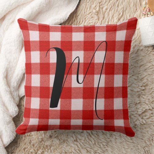Classic Gingham Checkered Fabric - Red Farmhouse  Throw Pillow
