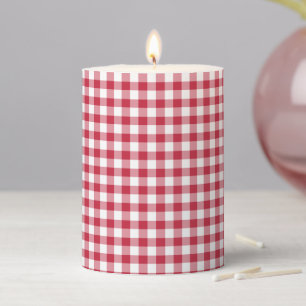 Classic Gingham Cherry Red Pillar Candle