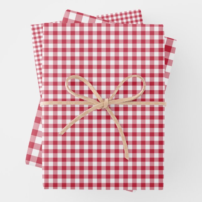 Classic Gingham Cherry Red Wrapping Paper Sheets (In situ)
