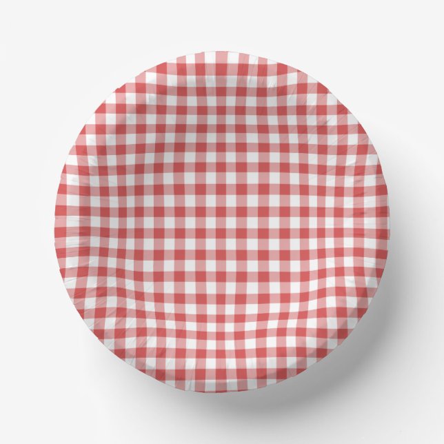 Classic Gingham Coral Red Paper Bowls (Front)