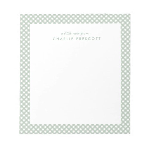 Classic gingham cute simple green personalized notepad