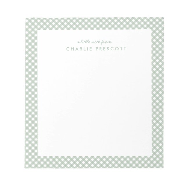 Classic gingham cute simple green personalized notepad (Front)