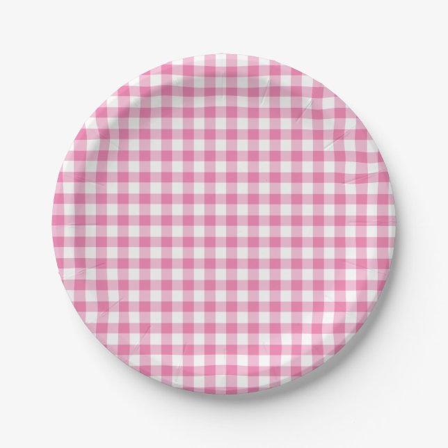 Classic Gingham Fuchsia Paper Plates (Front)