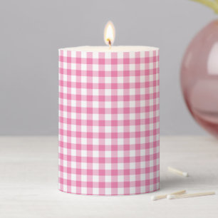 Classic Gingham Fuchsia Pillar Candle