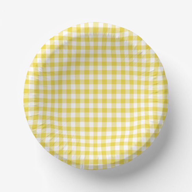 Classic Gingham Golden Yellow Paper Bowls (Front)