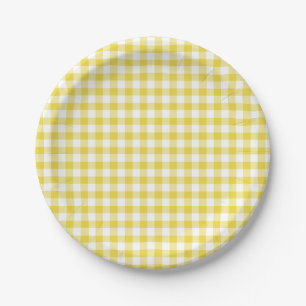 Classic Gingham Golden Yellow Paper Plates