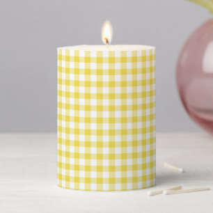 Classic Gingham Golden Yellow Pillar Candle
