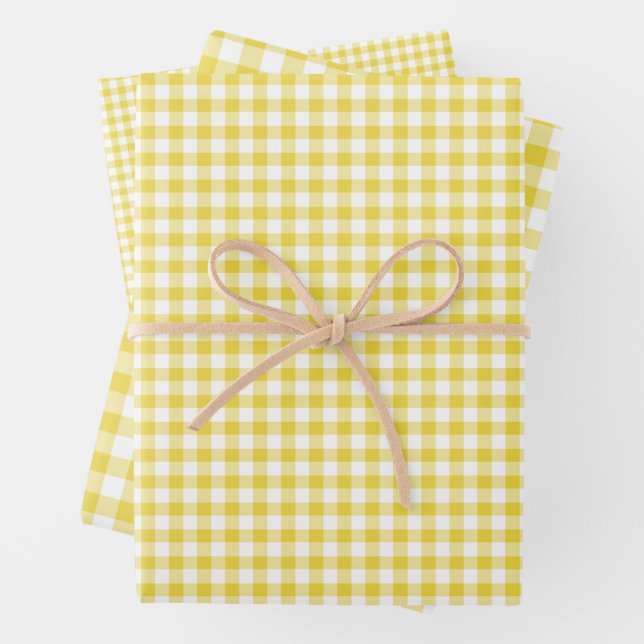 Classic Gingham Golden Yellow Wrapping Paper Sheets (In situ)
