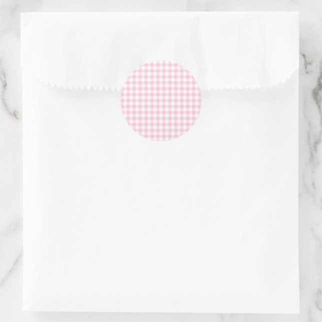 Classic Gingham Light Pink Classic Round Sticker (Bag)