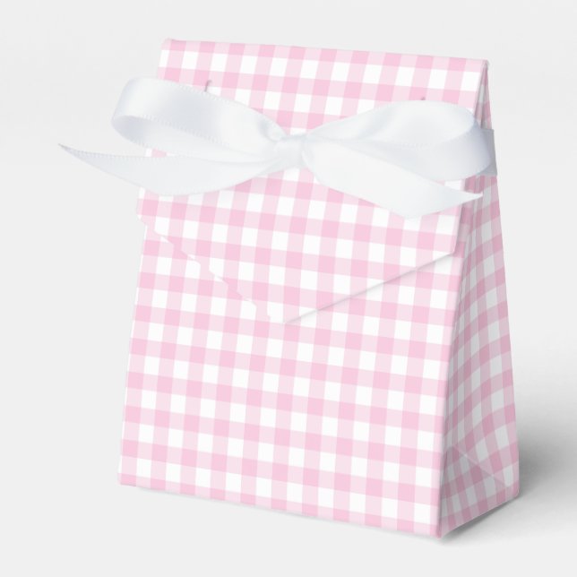 Classic Gingham Light Pink Favor Boxes (Front Side)