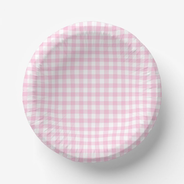 Classic Gingham Light Pink Paper Bowls (Front)