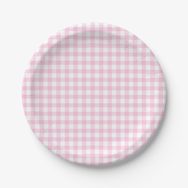 Classic Gingham Light Pink Paper Plates (Front)