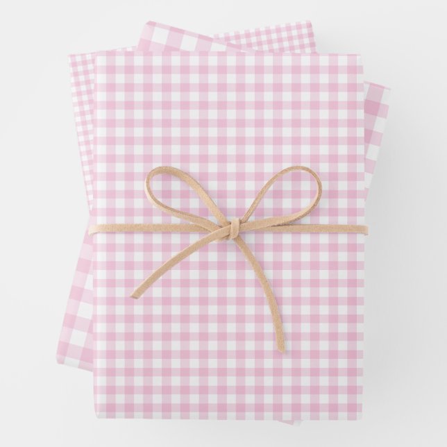 Classic Gingham Light Pink Wrapping Paper Sheets (In situ)