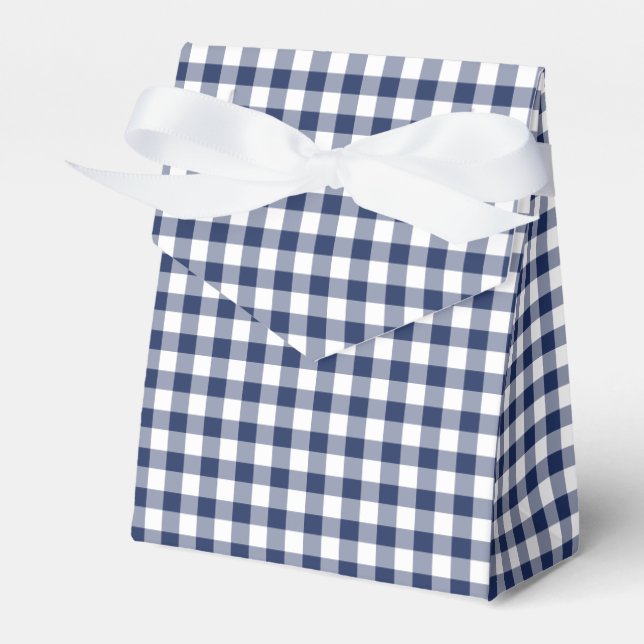 Classic Gingham Navy Blue Favor Boxes (Front Side)