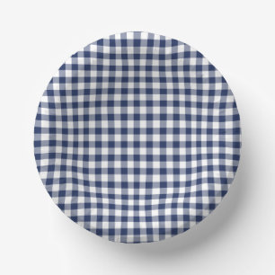 Classic Gingham Navy Blue Paper Bowls
