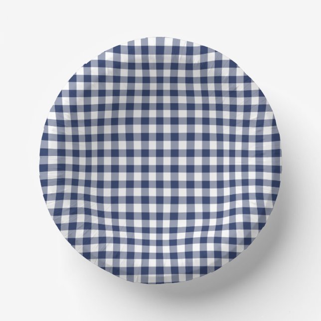 Classic Gingham Navy Blue Paper Bowls (Front)