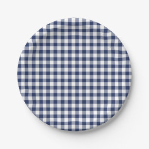 Classic Gingham Navy Blue Paper Plates