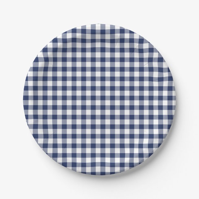 Classic Gingham Navy Blue Paper Plates (Front)