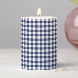 Classic Gingham Navy Blue Pillar Candle