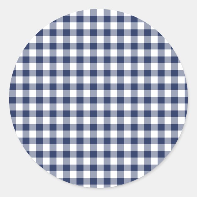 Classic Gingham Navy Blue Round Sticker (Front)