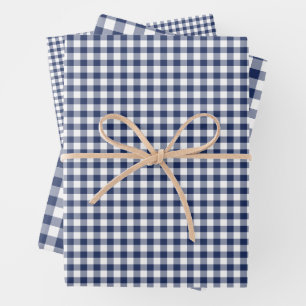 Classic Gingham Navy Blue Wrapping Paper Sheets