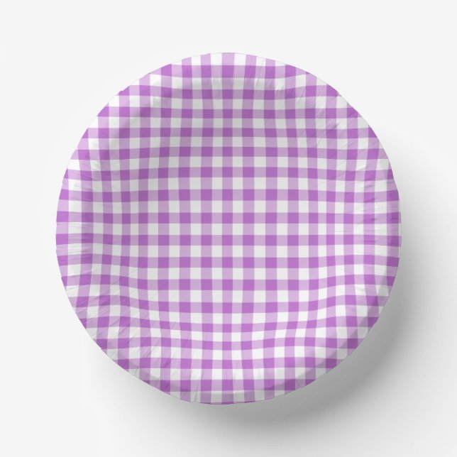 Classic Gingham Orchid Purple Paper Bowls (Front)