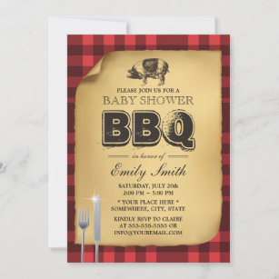 Classic Gingham Pig Roast BBQ Baby Shower Invitation