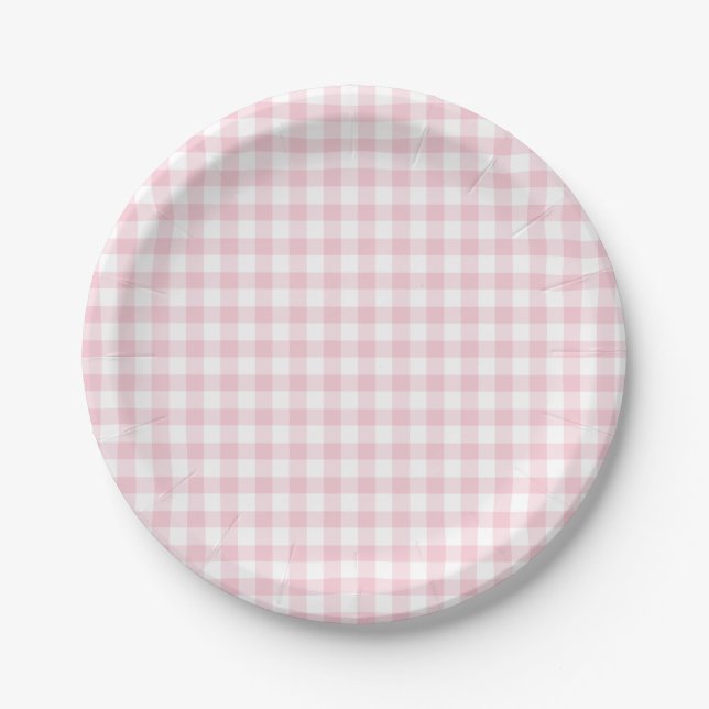 Classic Gingham Pink Paper Plates (Front)