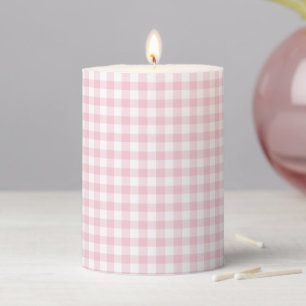 Classic Gingham Pink Pillar Candle