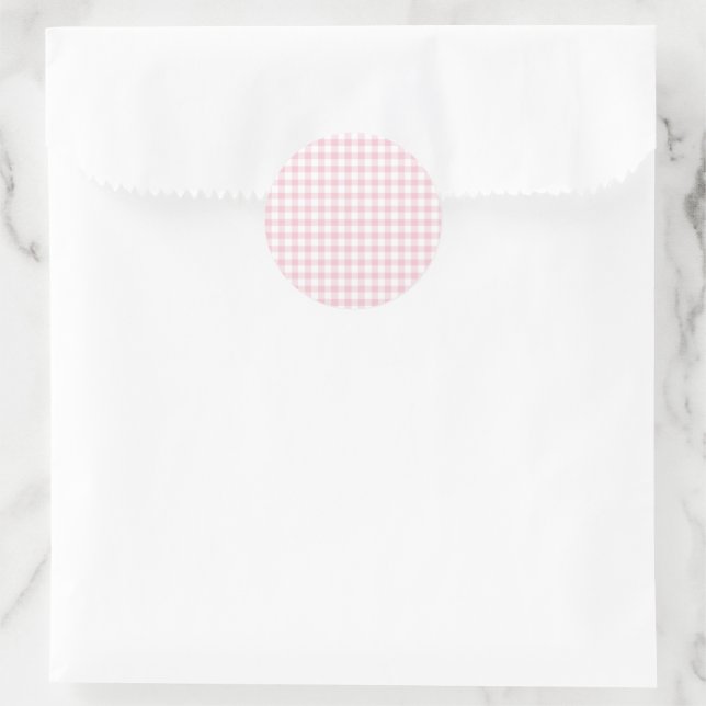 Classic Gingham Pink Round Sticker (Bag)