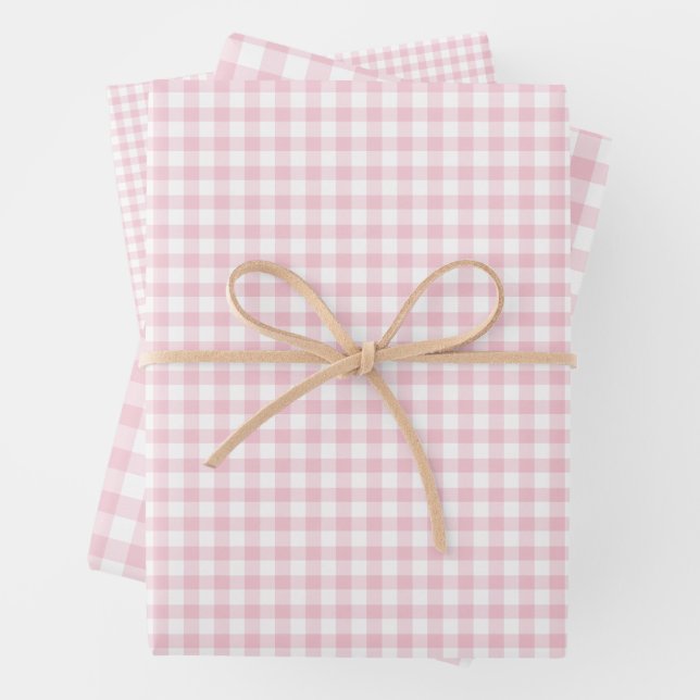 Classic Gingham Pink Wrapping Paper Sheets (In situ)