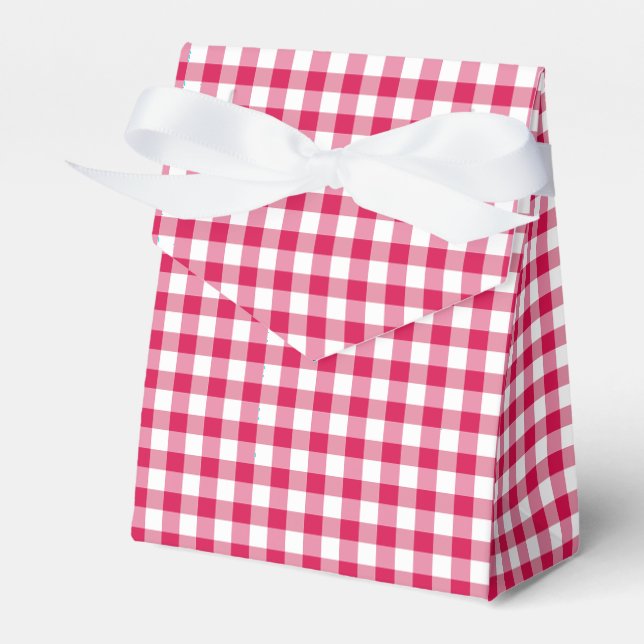 Classic Gingham Raspberry Favor Boxes (Front Side)