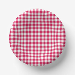 Classic Gingham Raspberry Paper Bowls