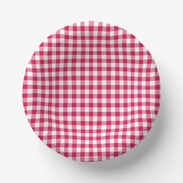 Classic Gingham Raspberry Paper Bowls (Front)