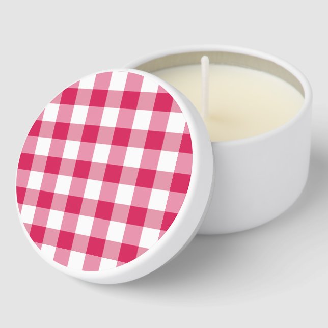 Classic Gingham Raspberry Red Mini Candle Favors (Corner)