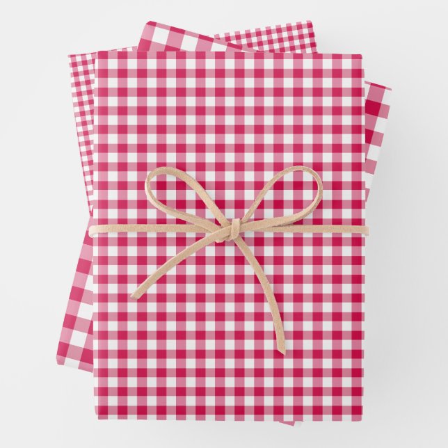 Classic Gingham Raspberry  Wrapping Paper Sheets (In situ)