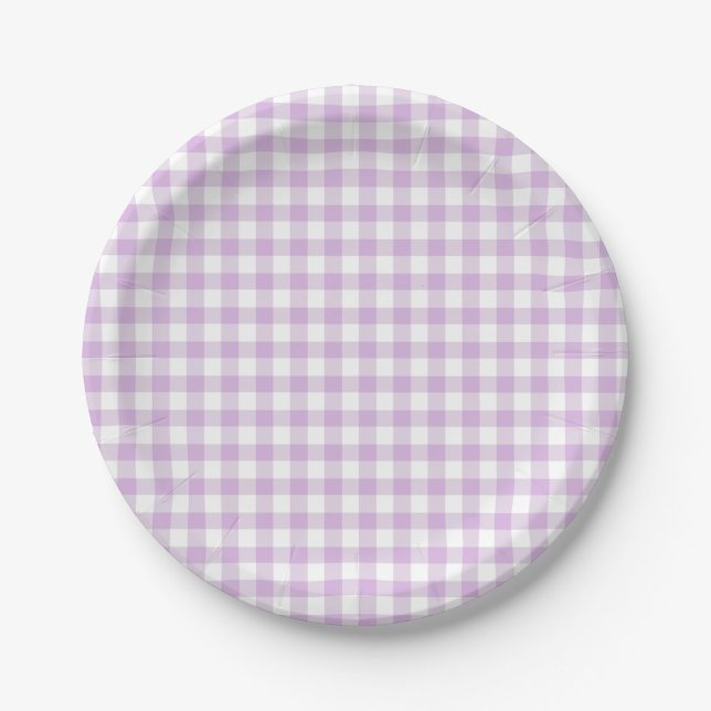 Classic Gingham Soft Lilac  Paper Plates (Front)