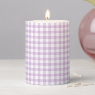 Classic Gingham Soft Lilac Pillar Candle