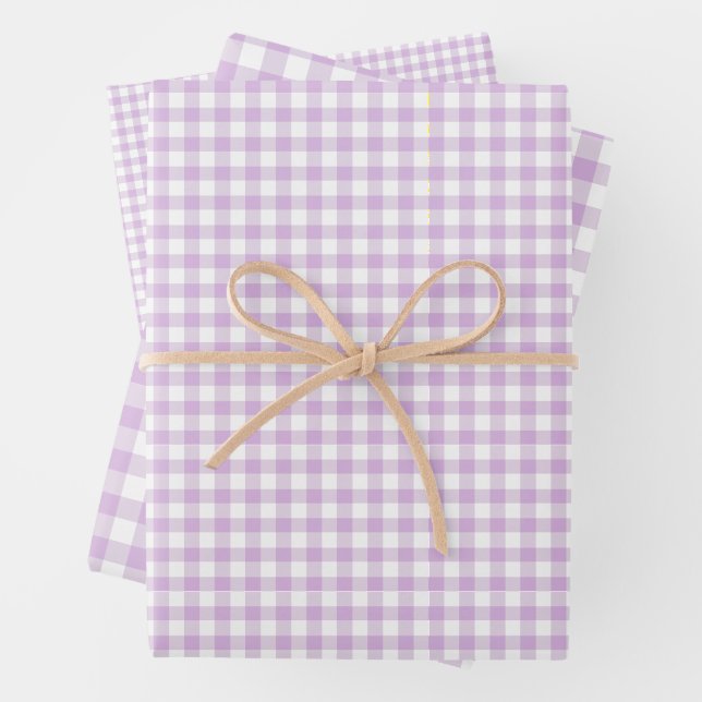Classic Gingham Soft Lilac Wrapping Paper Sheets (In situ)
