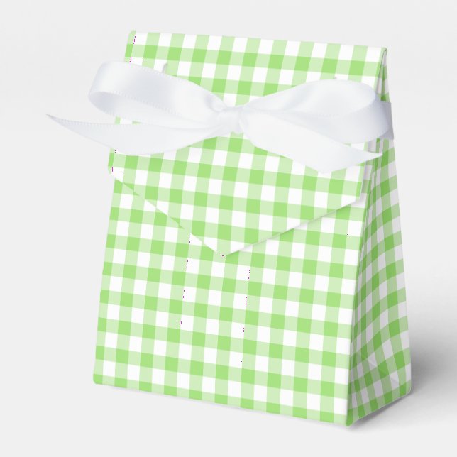 Classic Gingham Spring Green Favor Boxes (Front Side)