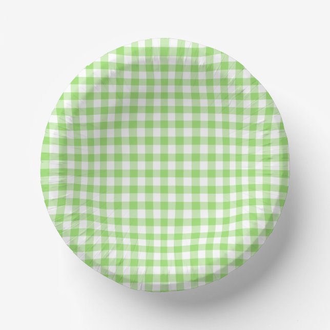 Classic Gingham Spring Green Paper Bowls (Front)