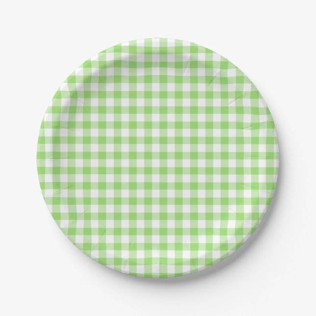 Classic Gingham Spring Green Paper Plates (Front)