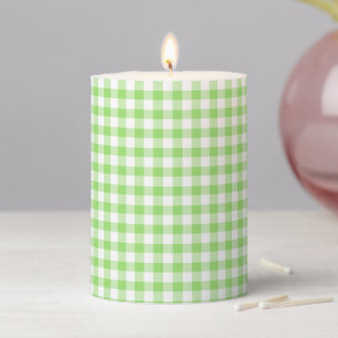 Classic Gingham Spring Green Pillar Candle