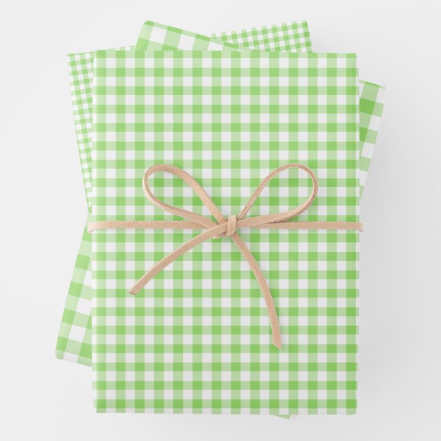 Classic Gingham Spring Green Wrapping Paper Sheets (In situ)
